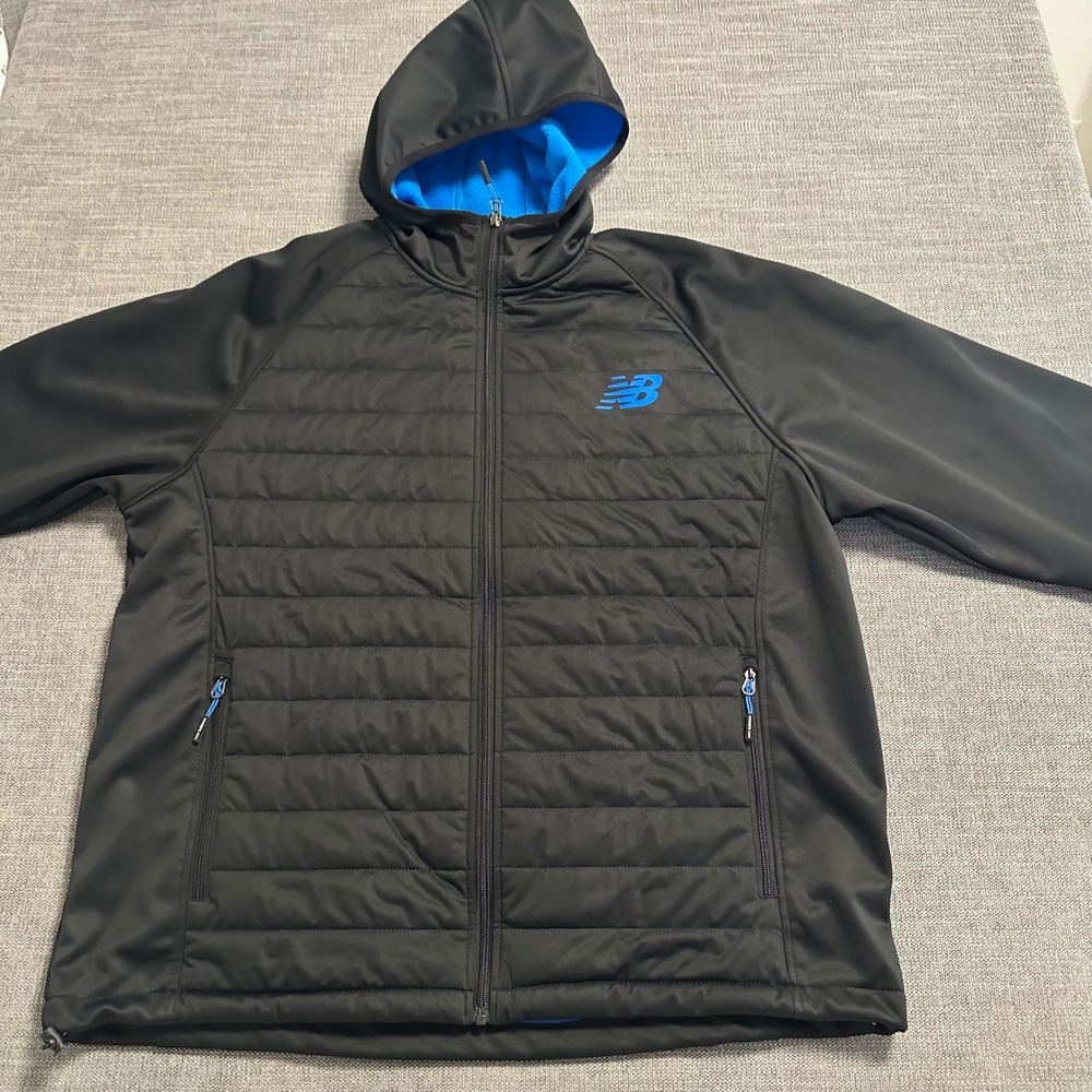 New Balance Jacket Mens XL Black Blue Quilted Fleece Lined Softshell